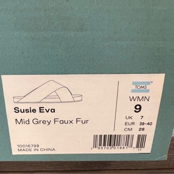 NIB TOMS Women's Susie Eva Slides Gray Faux Fur Fuzzy Cozy Slippers - Picture 9 of 9